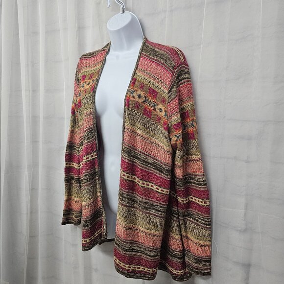 Chaps Pink Green Southwestern Cardigan Boho Open Aztec Western 1X - Picture 5 of 10